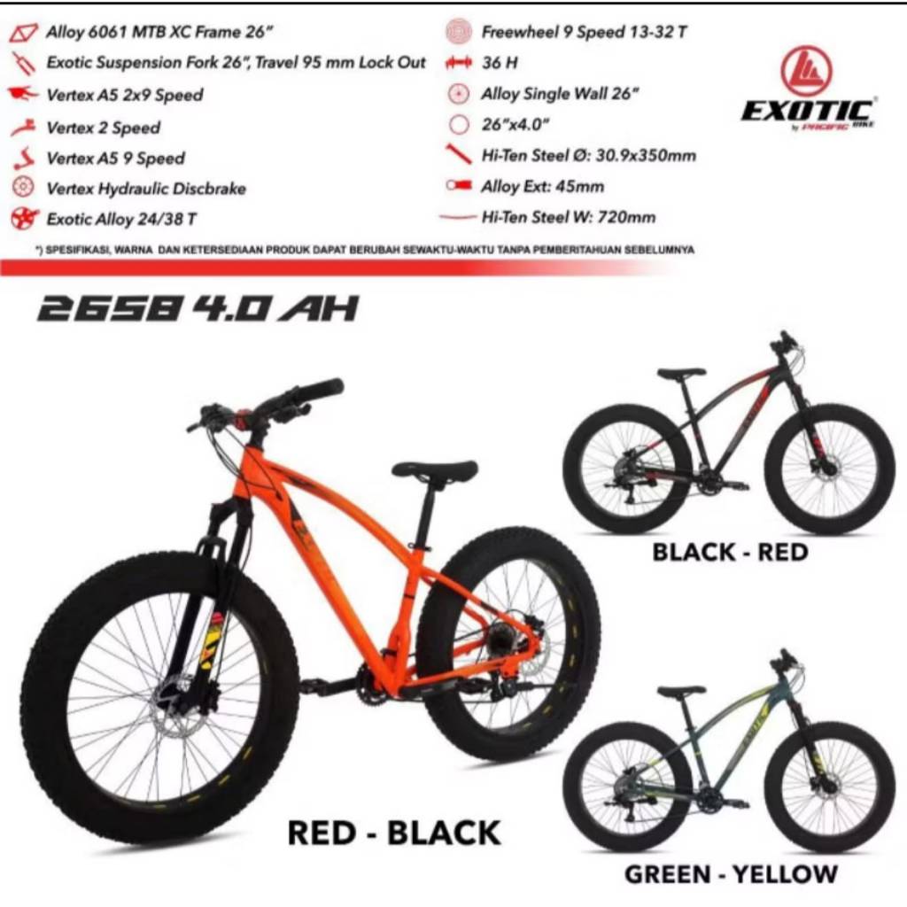 mtb Sepeda Exotic 26" 2658 4.0 Ah
