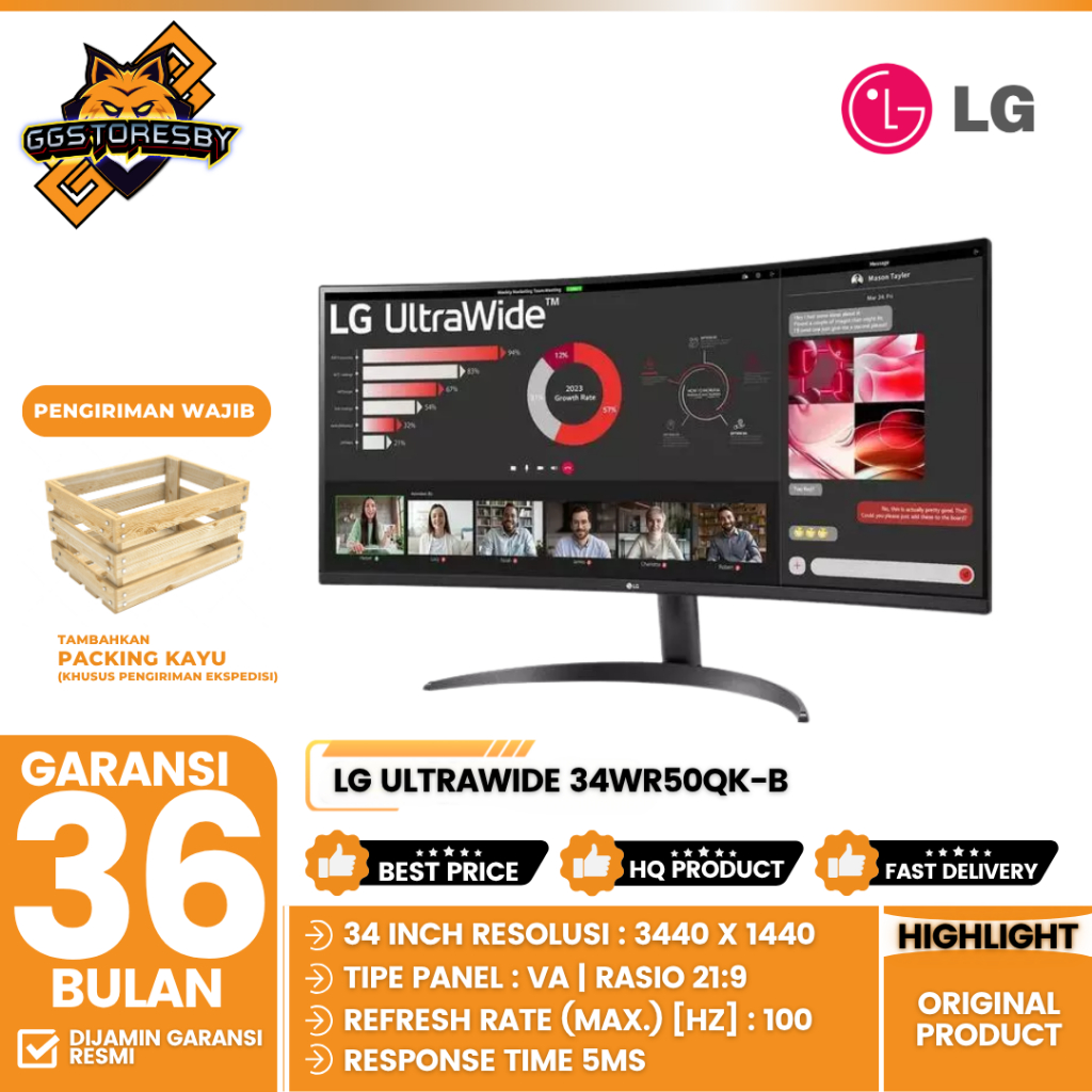 LG 34WR50QK-B Monitor Gaming Ultrawide