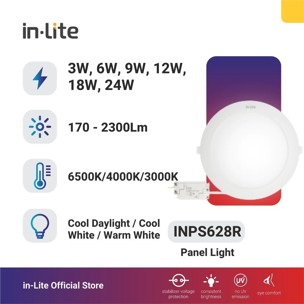 in-Lite Lampu LED Downlight Panel Inbow Bulat INP628R 3W, 6W, 9W, 12W, 18W, 24W Cahaya Kuning - Natu