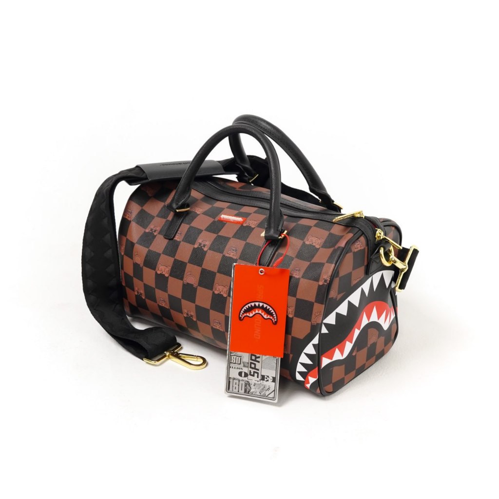 Tas SPRAYGROUND THE HIDEOUT CHECKER BROWN MINI DUFFLE BAG 100% ORIGINAL
