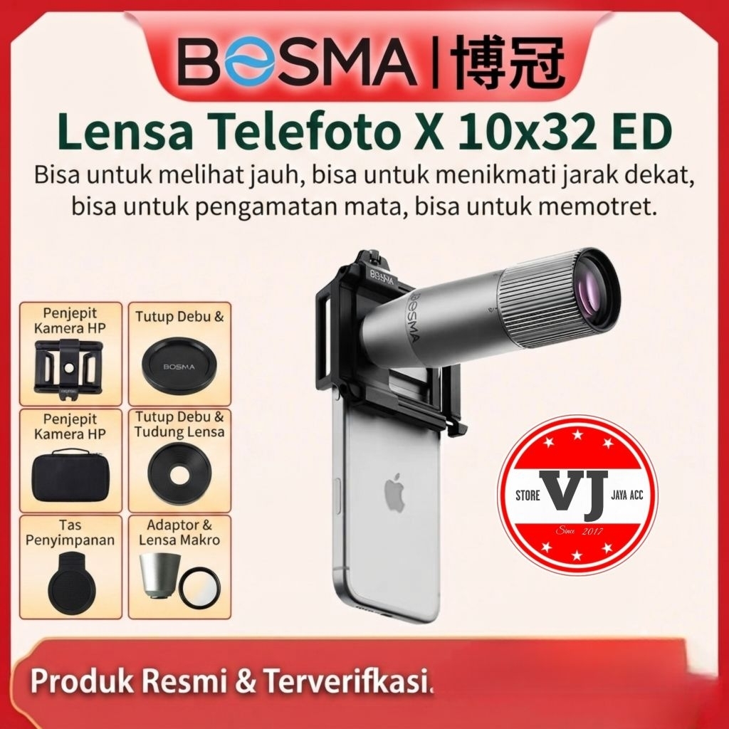BOSMA X32 ED Lensa Zoom HP 10X Optik Murni | Telefoto + Makro | Universal