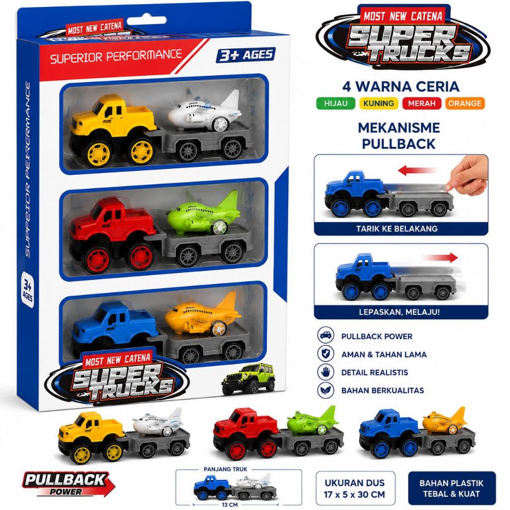 Mainan Anak Mobil Truk Derek isi 6pcs Jeep + Pesawat