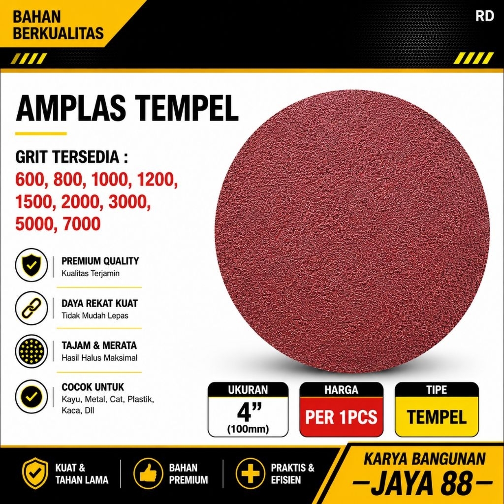 Amplas Tempel Bulat Gerinda / Gurinda VELCRO 4" / 4 INCH PER PCS - Grit 60 - Grit 7000
