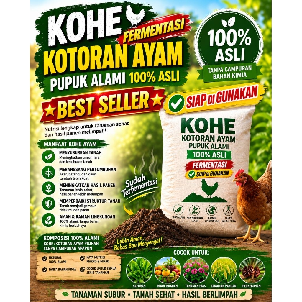 PUPUK ORGANIK,FERMENTASI KOHE AYAM,PUPUK ALAMI.  1KG