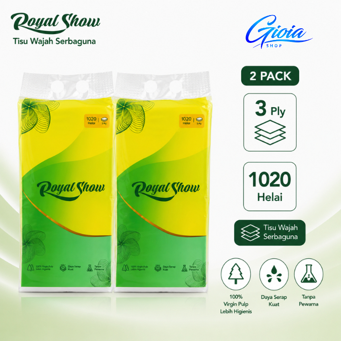 Tisu Gantung Serbaguna Royal Show 3 Ply 1020 Helai 100% Virgin Pulp, Tanpa Pewarna