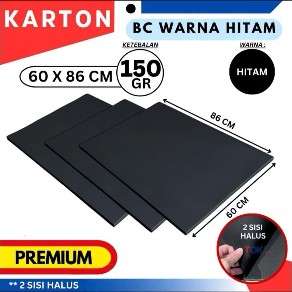 Karton BC Manila Plano 150 grm 61x86 Hitam 10 Lembar / KERTAS BC KARTON MANILA / BC PLANO HITAM