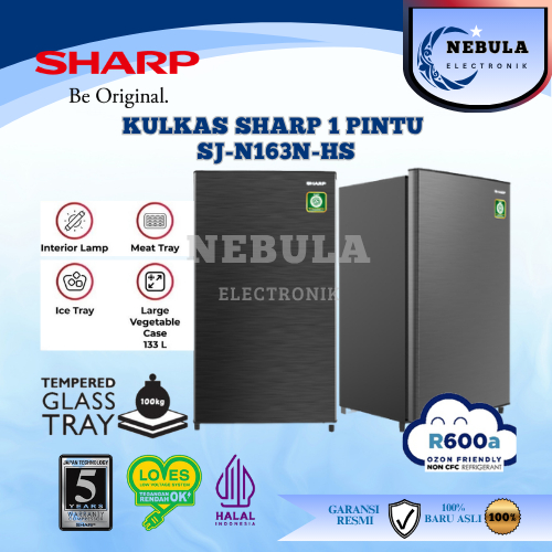 KULKAS SHARP 1 PINTU SJ-N163N-HS 133/LEMARI ES 1 PINTU SHARP/LEMARI ES SHARP 1 PINTU NEW SERIES