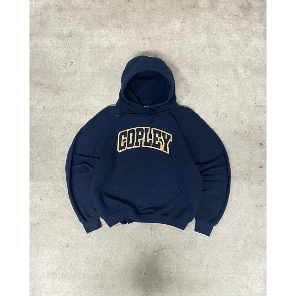 1990s Vtg Copley Navy Faded Boxy Hoodie by Gildan Heavy Blend