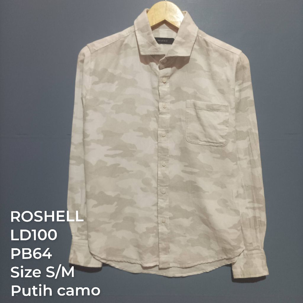 Kemeja Putih Camo Lengan Panjang Second Brand