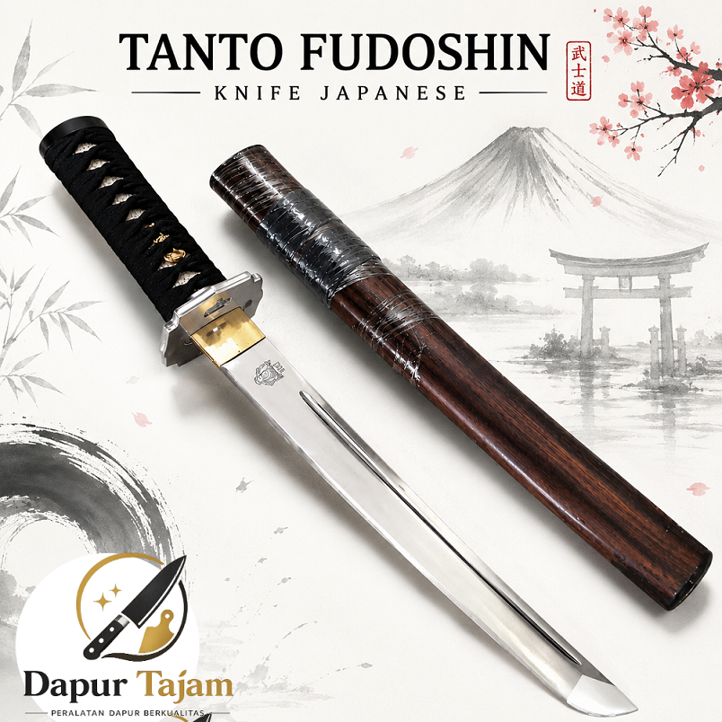 Pisau Khas Tanto Fudoshin Knife Japanese Baja Per Tempa | Pisau Jepang Premium | Sarung Sonokeling T