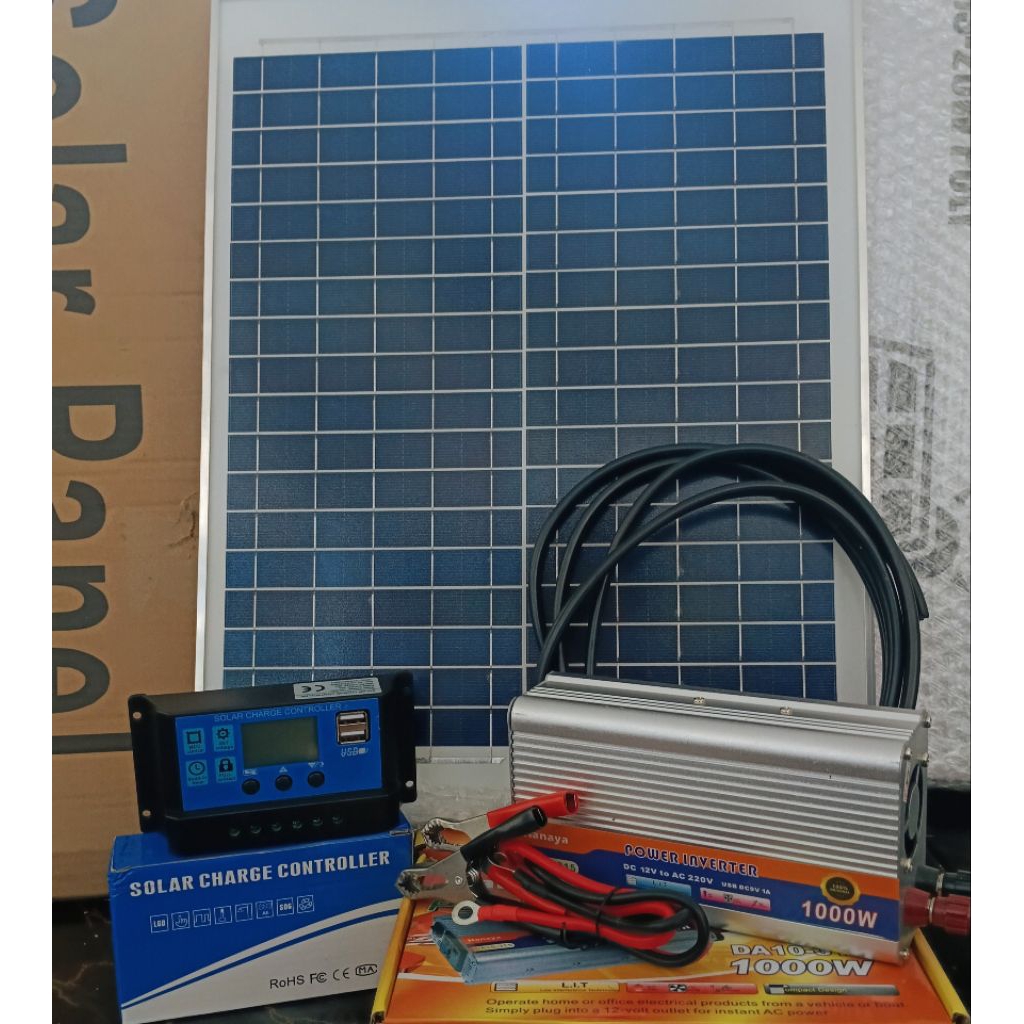 Solar Panel 20 wp inventer 1000 w dc to ac solar panel satu set
