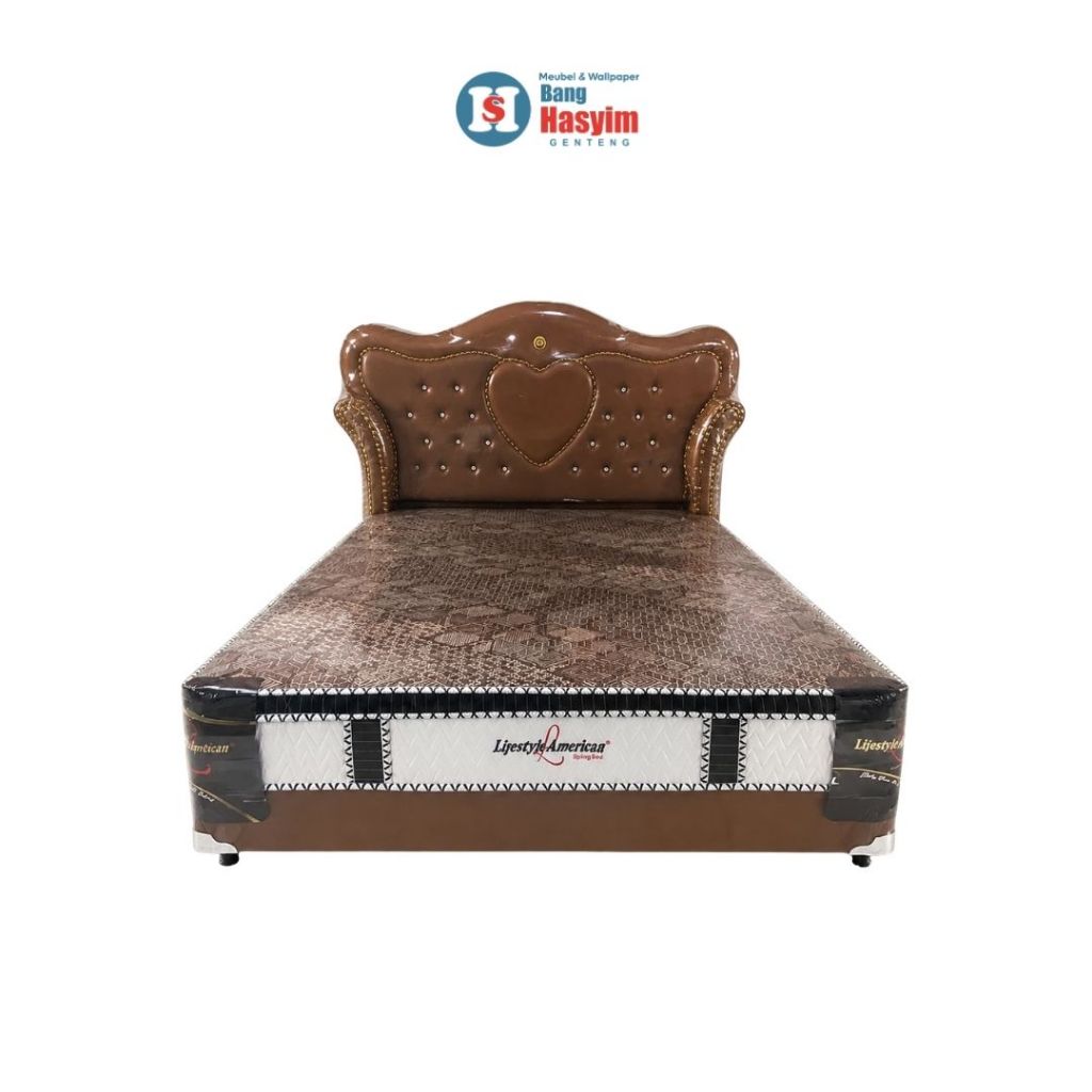 BANG HASYIM Springbed 160x200, Dipan Jok Love, Set Springbed Premium, Tempat Tidur Minimalis, Kasur 