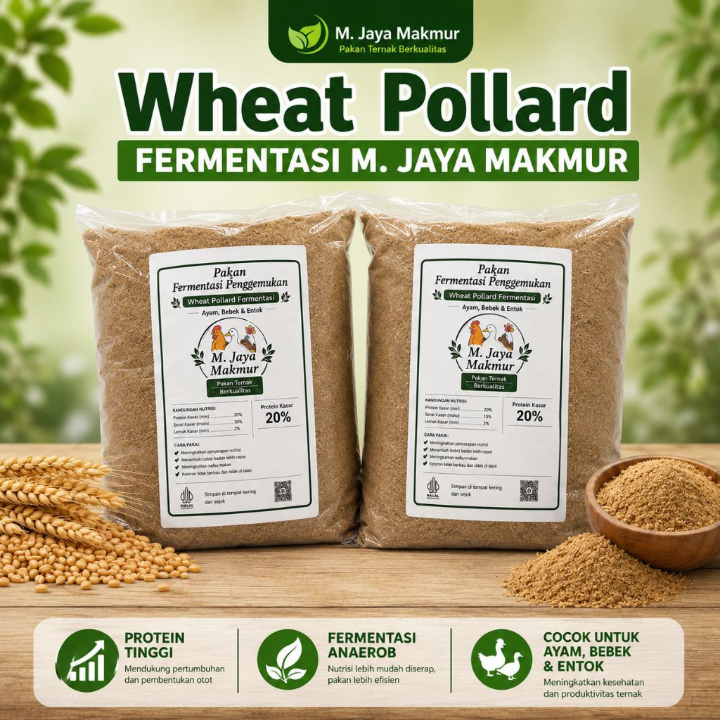 (5Kg) Pollard Fermentasi M Jaya Makmur | Pakan Ayam Bebek Entok Protein tinggi