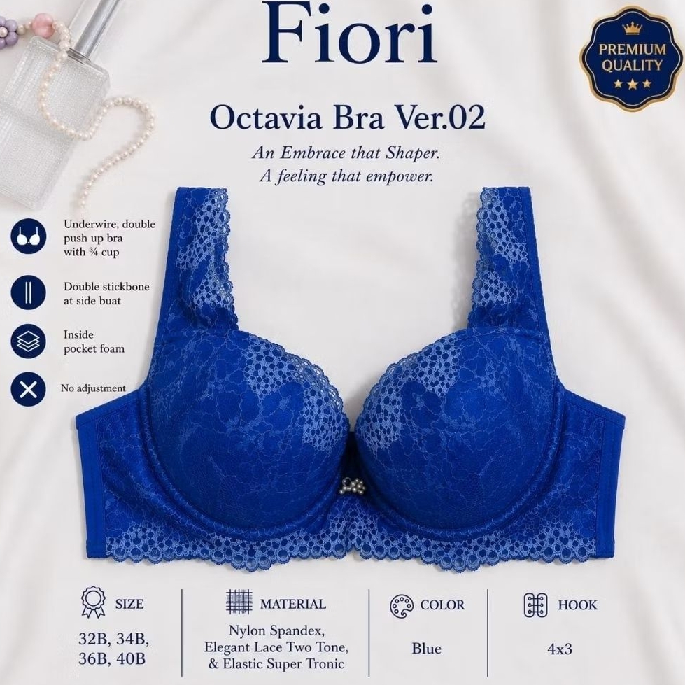 PROMO - FIORI Bra OCTAVIA Blue | Bra Kawat Push Up Busa Tebal Kait 4