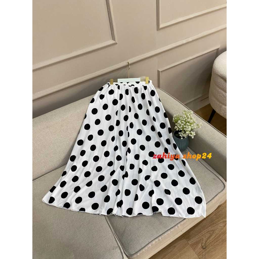 Rok Motif Polkadot Korea Style - Rok Polkadot Panjang Bahan Hyget Premium - Rok Wanita Panjang Motif