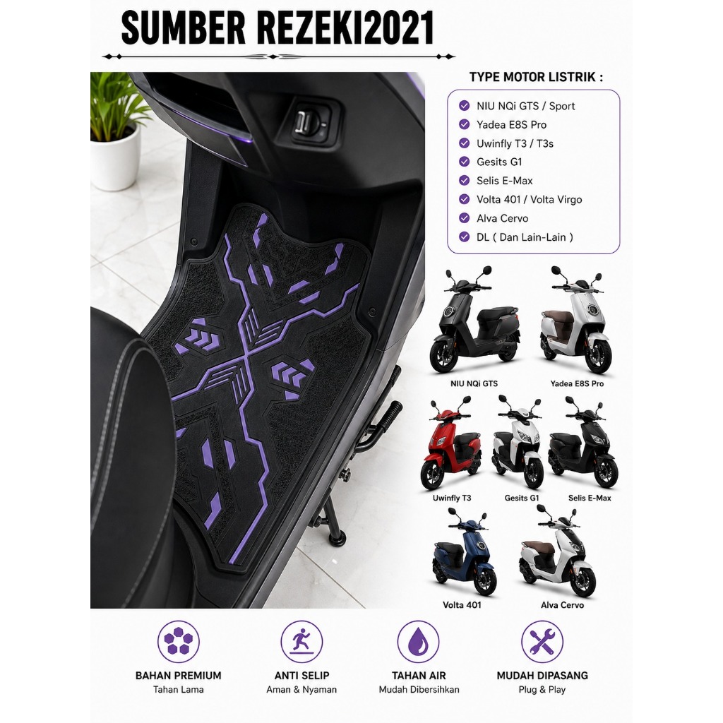 SR2026  KARPET SEPEDA LISTRIK warna UNGU UWINFLY D7D/D8D/DF7/DF8/DF7S/DF8S/D7S/D8S/D7P/D8P EXOTIX GO