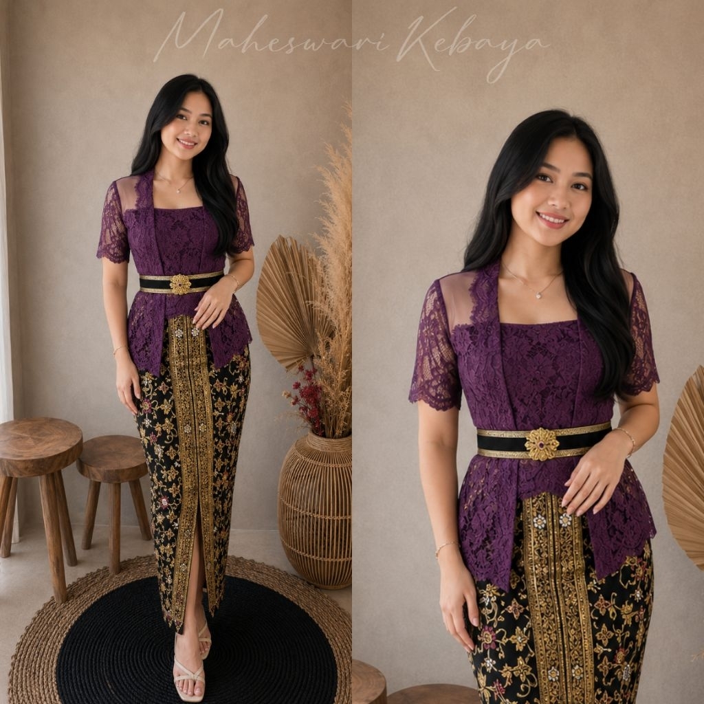 Kebaya Bali Set Brukat Modif Bali Ungu Juwet