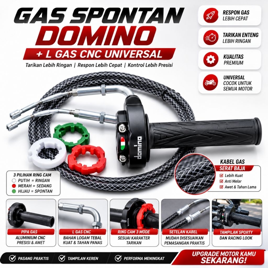 Gas spontan domin + L gas cnc + 2kabel gas serat carbon sonic fu vixion nmax pcx vario125/150 beat s