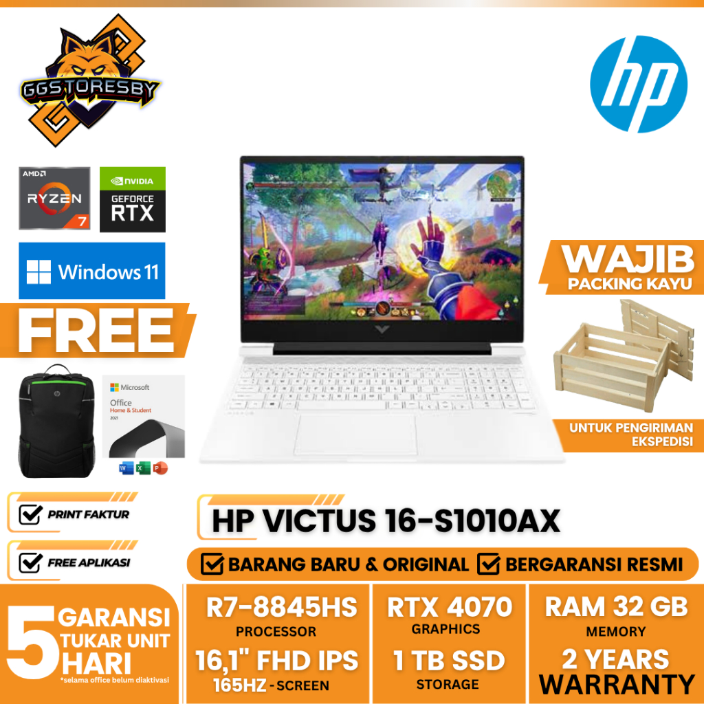 Laptop Hp Victus 16-S1010Ax | R7-8845Hs 32/1Tb Rtx4070 W11+Ohs21 - White