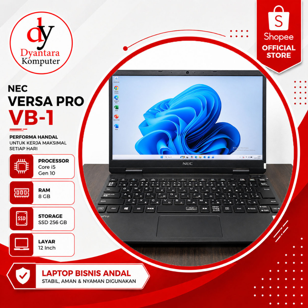 Laptop NEC Versa Pro VB-1, Core i5 Gen 10, 8GB RAM, 256GB SSD, Layar 12 Inch