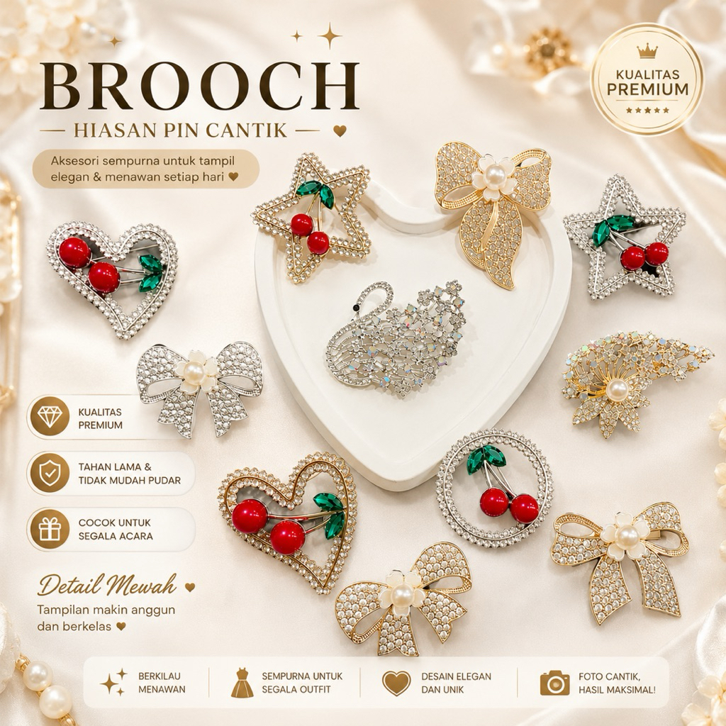 Bross Wanita Korea Gold Titanium Anti Karat/Bros Mutiara/Pin/Bros Grosir