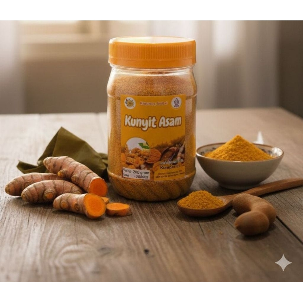 JAMU KUNYIT ASAM INSTANT BUBUK KEMASAN TOPLESS ISI 200 GRAM MINUMAN HERBAL ORIGINAL HOME MADE RASA S