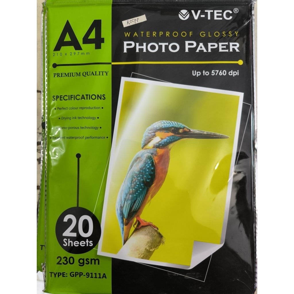 Kertas foto Glossy Photo Paper Vtec A4 20lembar