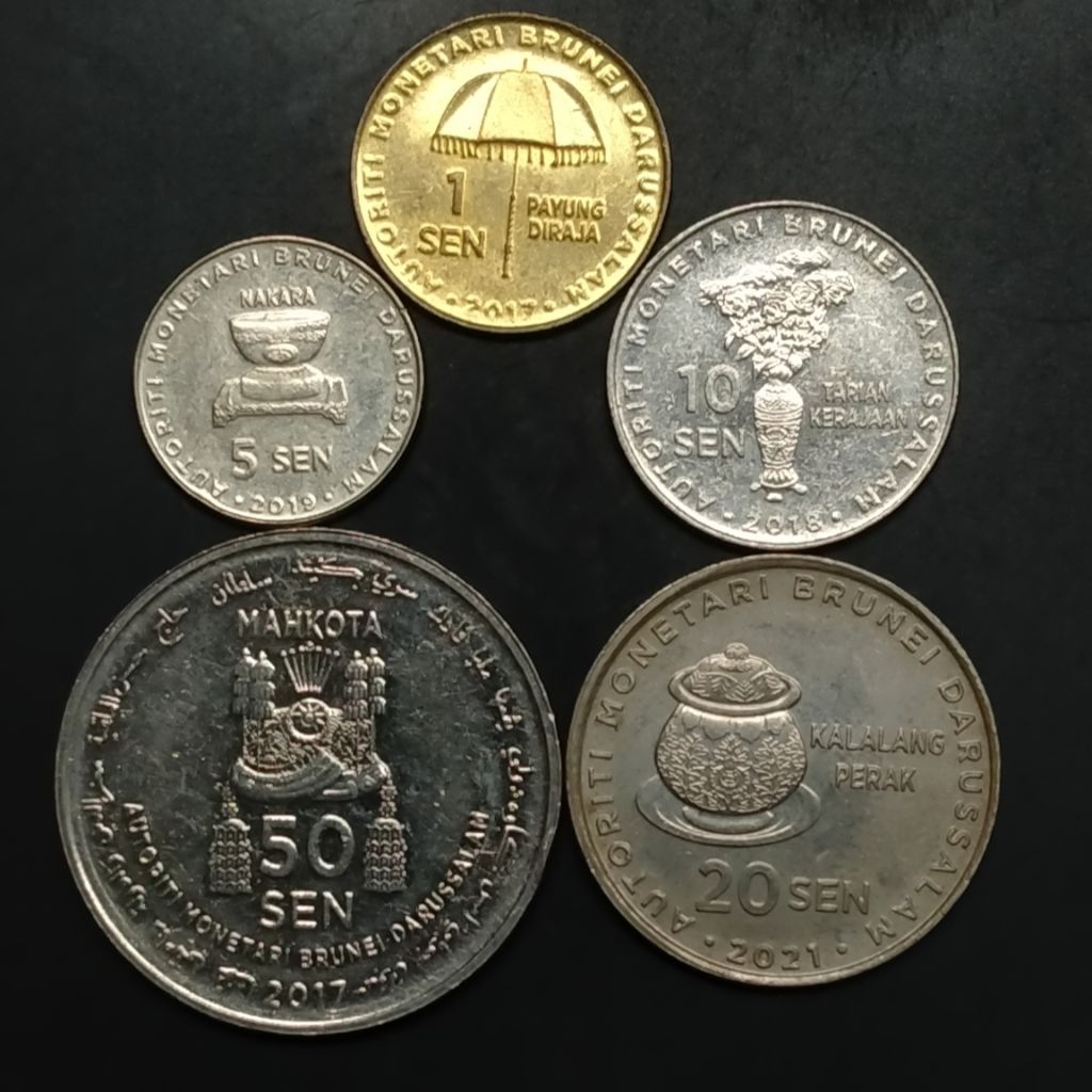 Set Koin Brunei Commemorative 5 keping 1 s/d 50 Sen Hassanal Bolkiah Payung Diraja DLL Koleksi Numis