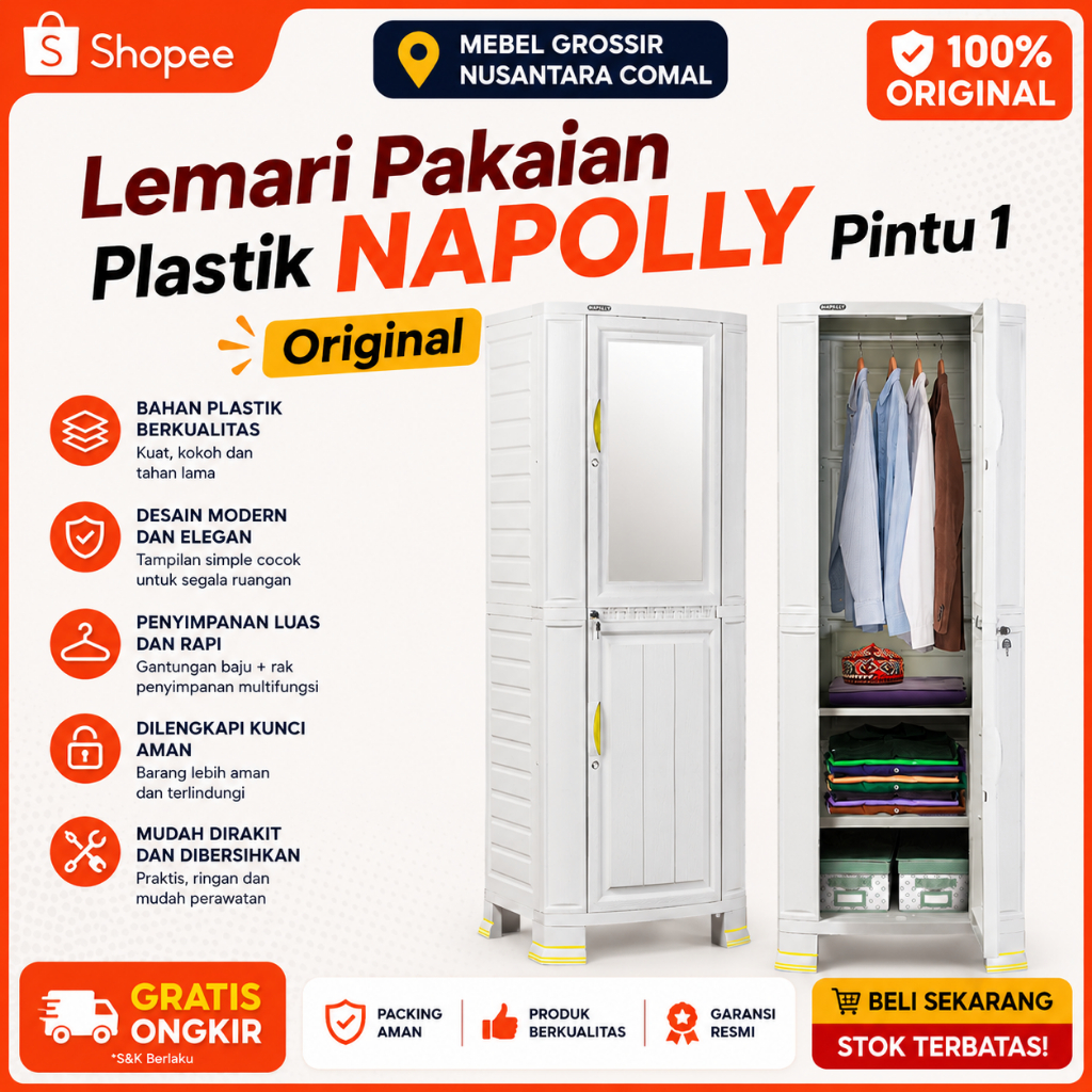 LEMARI PLASTIK PINTU 2 CAPSUL NAPOLLY|LEMARI PLASTIK PINTU 1 TEBAL