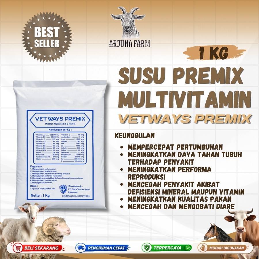 VETWAYS PREMIX 1KG - Premix Vitamin Mineral untuk Ternak Sapi Kambing Domba Premix Berkualitas