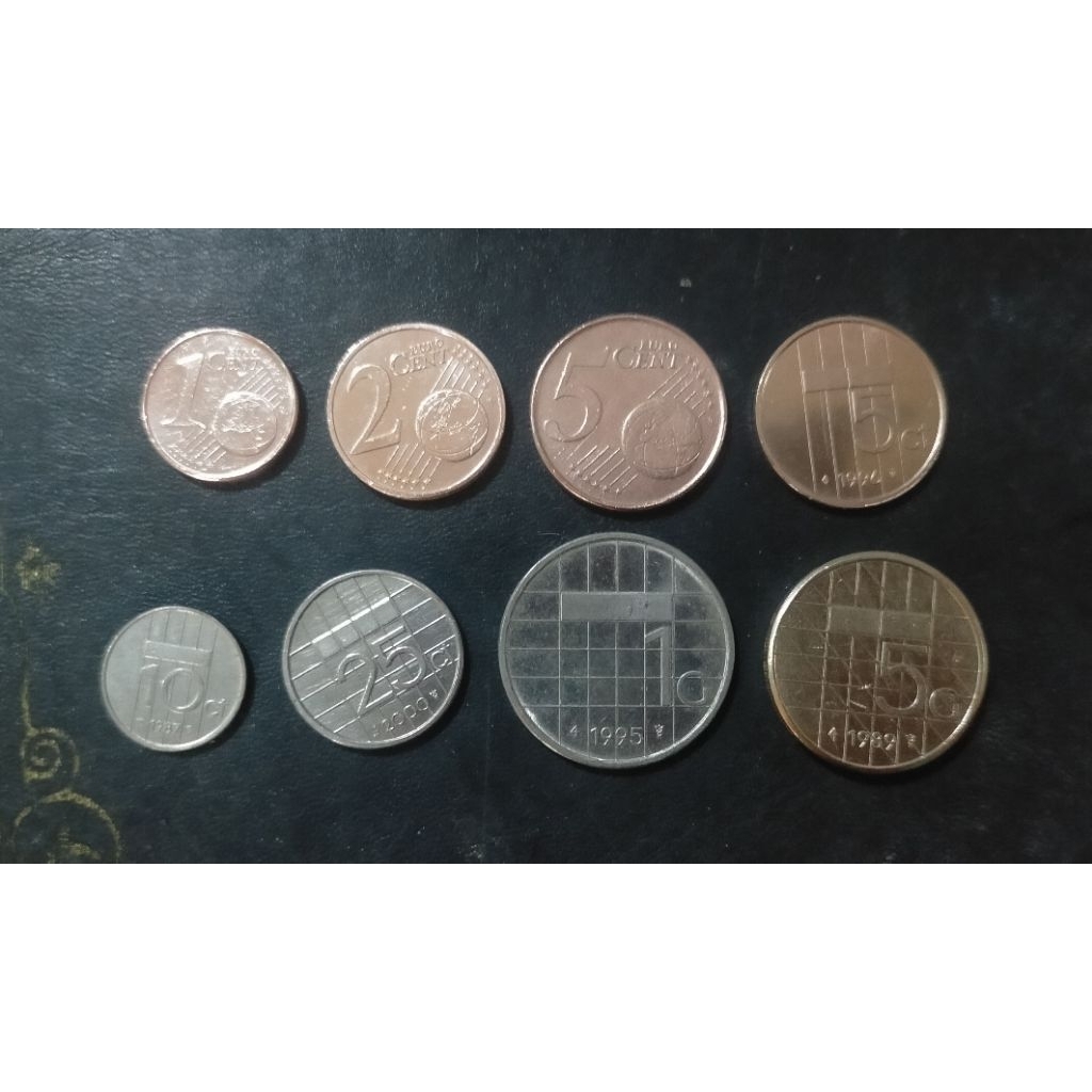 Set koin Beatrix Nederland Belanda 1 cent 25 cent 1 gulden & 5 gulden