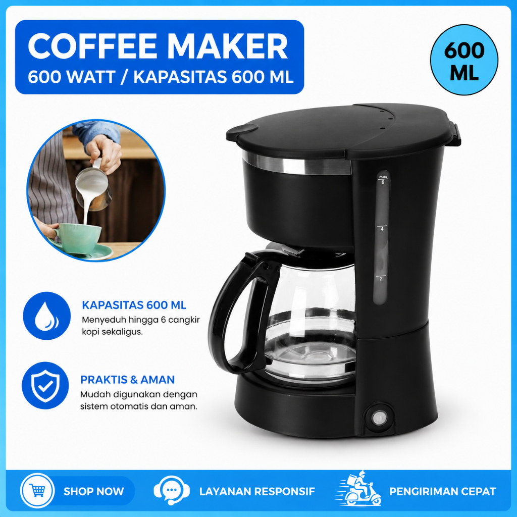Coffee Maker Mesin Kopi 600 ml Espresso Low Watt