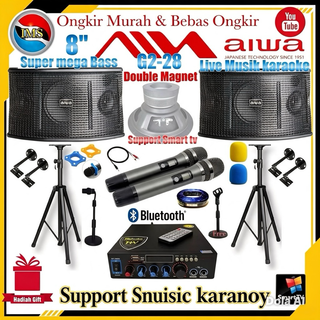Paket Set Karaoke Sound syatem Aiwa 8 inch Double Magnet G2-28 Original import