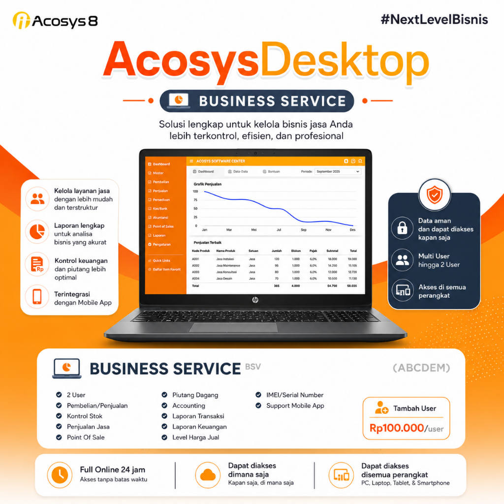 Acosys Desktop Business Service Software manajemen usaha jasa yang dirancang untuk mengelola penjual