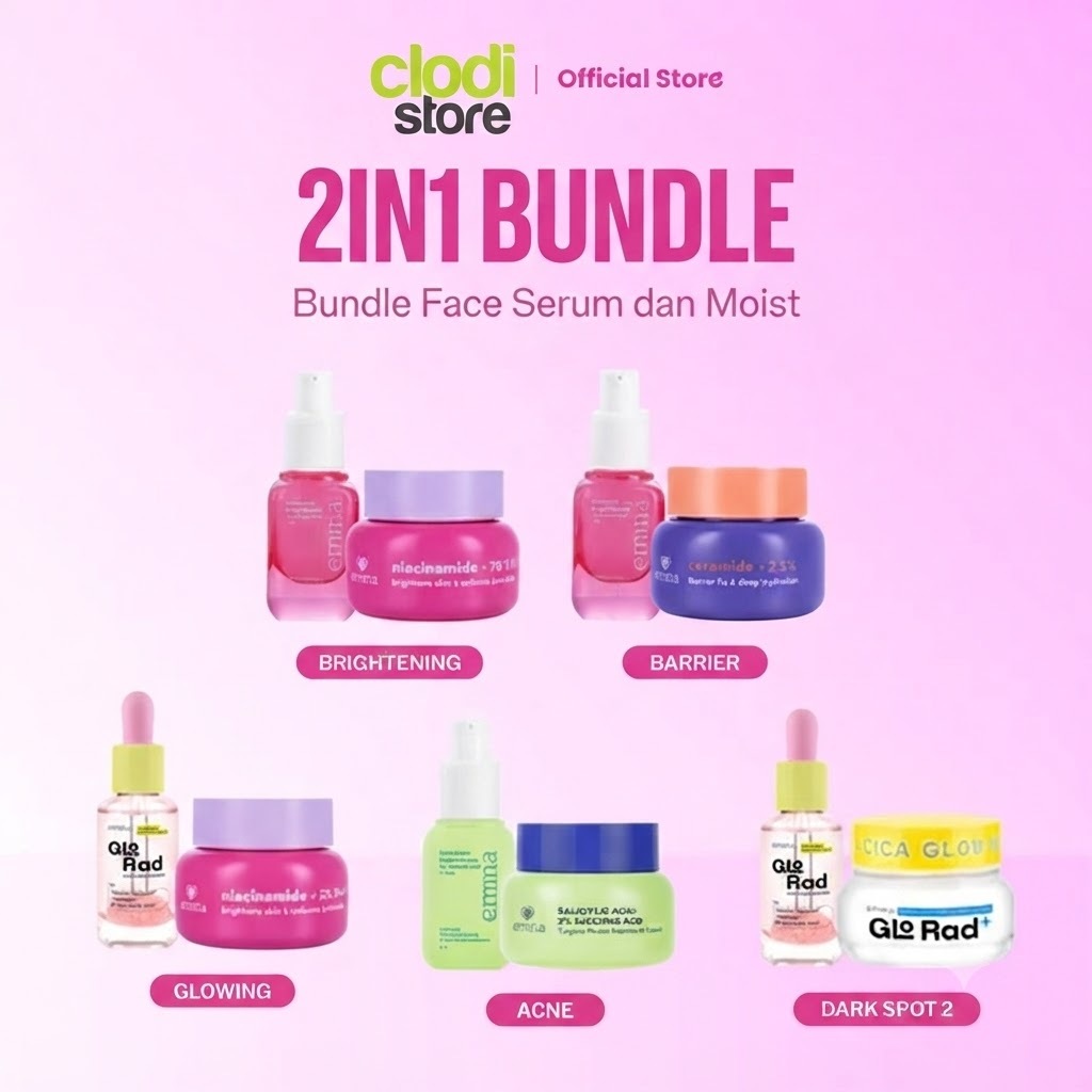 Emina 2 pcs Skincare Paket Moisturizer Serum Brightening Gel Serum Glowing Acne Niacinamide