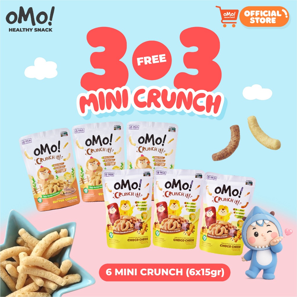 OMO MINI CRUNCH BELI 3 3 RASA CHOCO CHEESE & BUTTER CHICKEN / MPASI SEHAT / SNACK FAVORITE ANAK/ SNA
