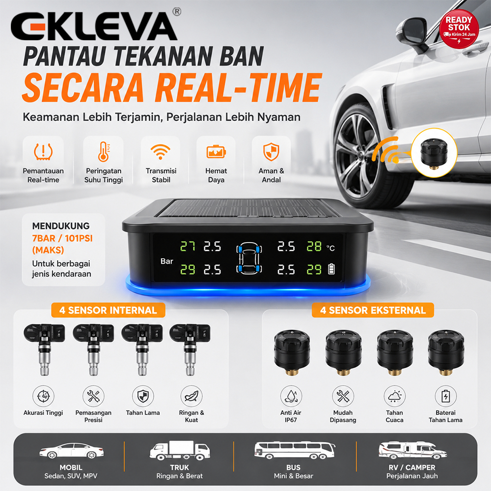 EKLEVA TPMS 4 Sensor Monitor Tekanan Ban Mobil Universal Sedan SUV