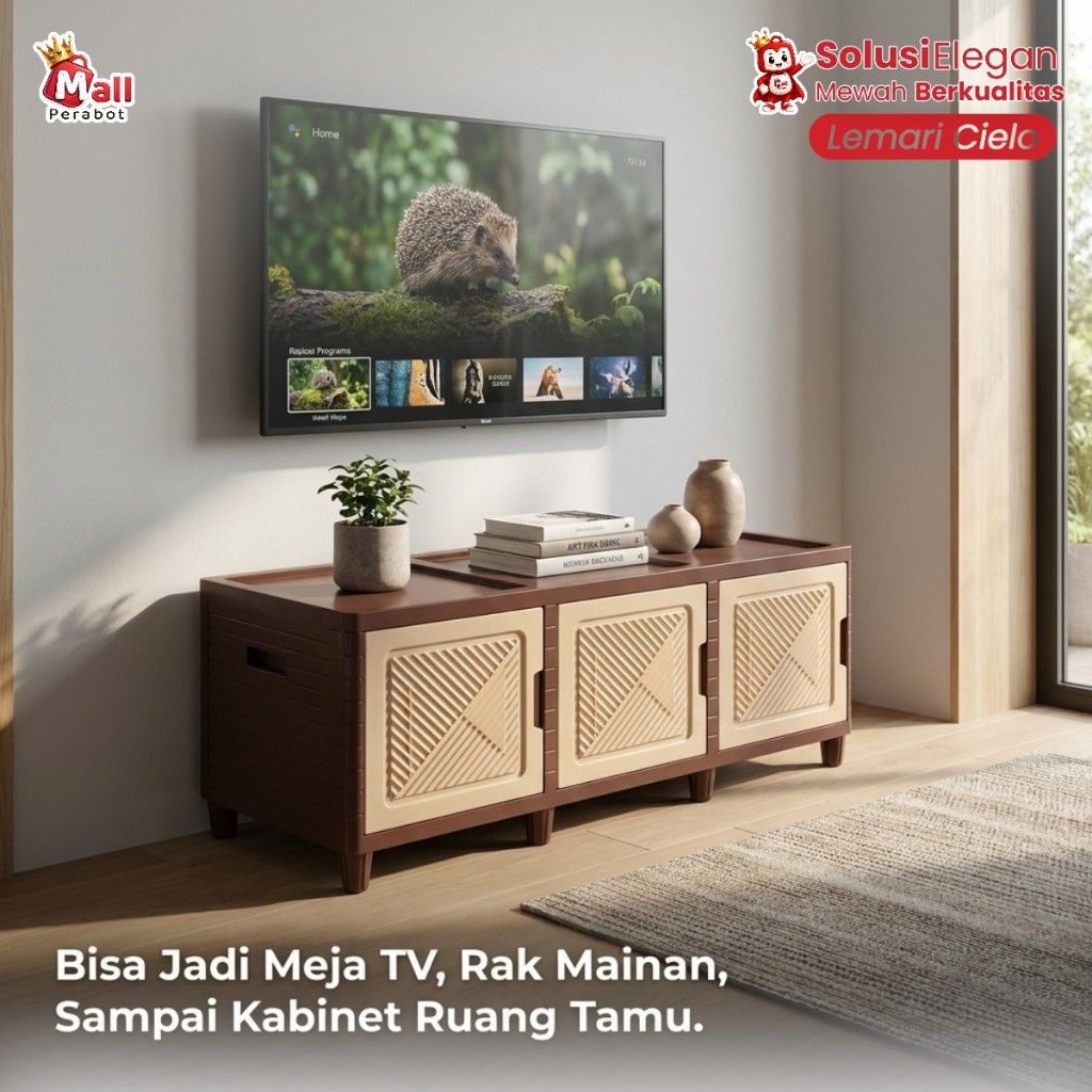 Mall Perabot | Lemari Cielo 1 Susun Plastik 3 Pintu Estetik Meja TV Lowboard Rak Buku Kabinet Serbag