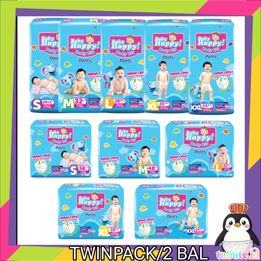 [PROMO 2 BAL] Baby Happy Body Fit Pants S40/M32/L28/XL26/XXL24/S56/M48/L42/XL38/XXL34 - Popok Celana