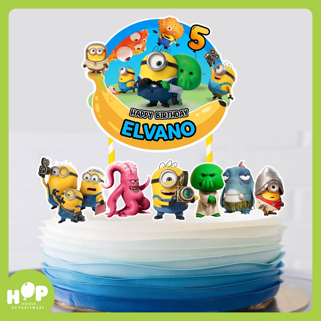 Topper Cake Minion & Monsters Custom Nama Umur Hiasan Happy Birthday Ulang Tahun Tumpeng HBD