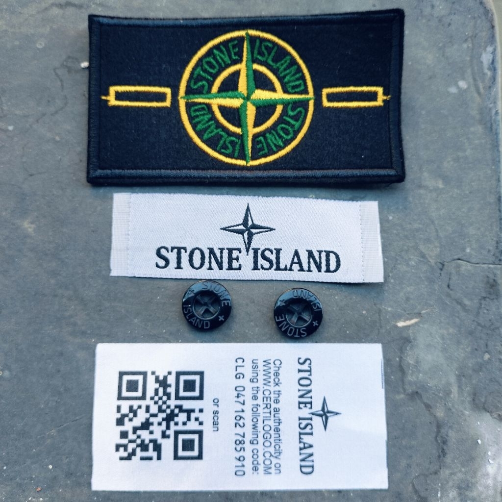 Set Patch Kancing Dan Label Stone Island Logo Kompass Hitam Kuning Putih