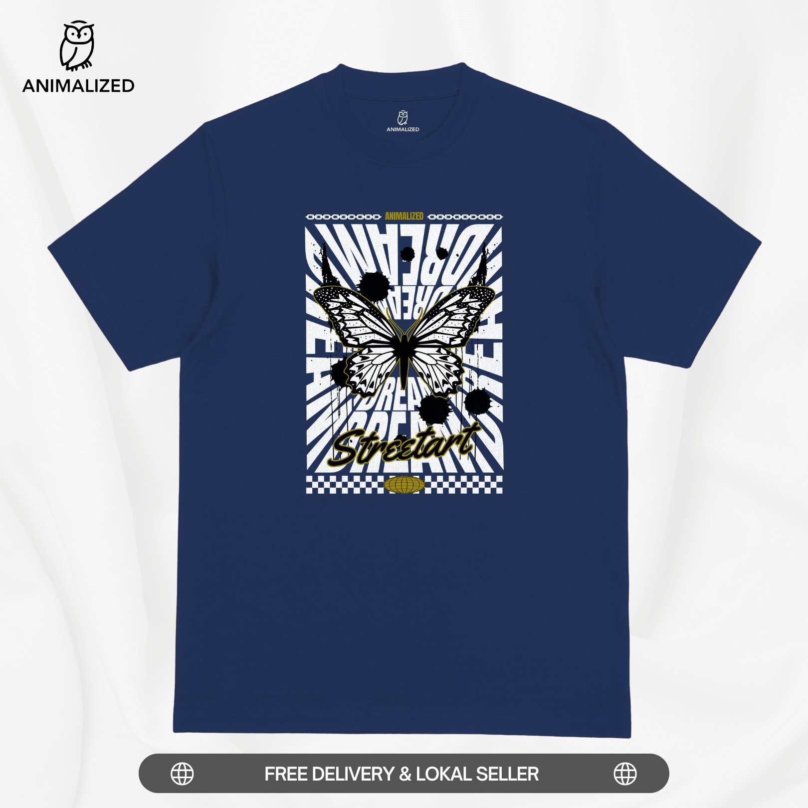 Animalized Kaos Pria Baju Kupu Kupu Butterfly Dream Streetart