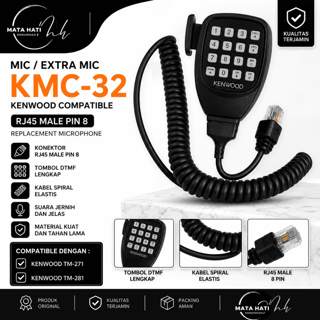 Extra Mic KMC 32 untuk rig Kenwood TM261 TM271 TM281 TM471 TK786