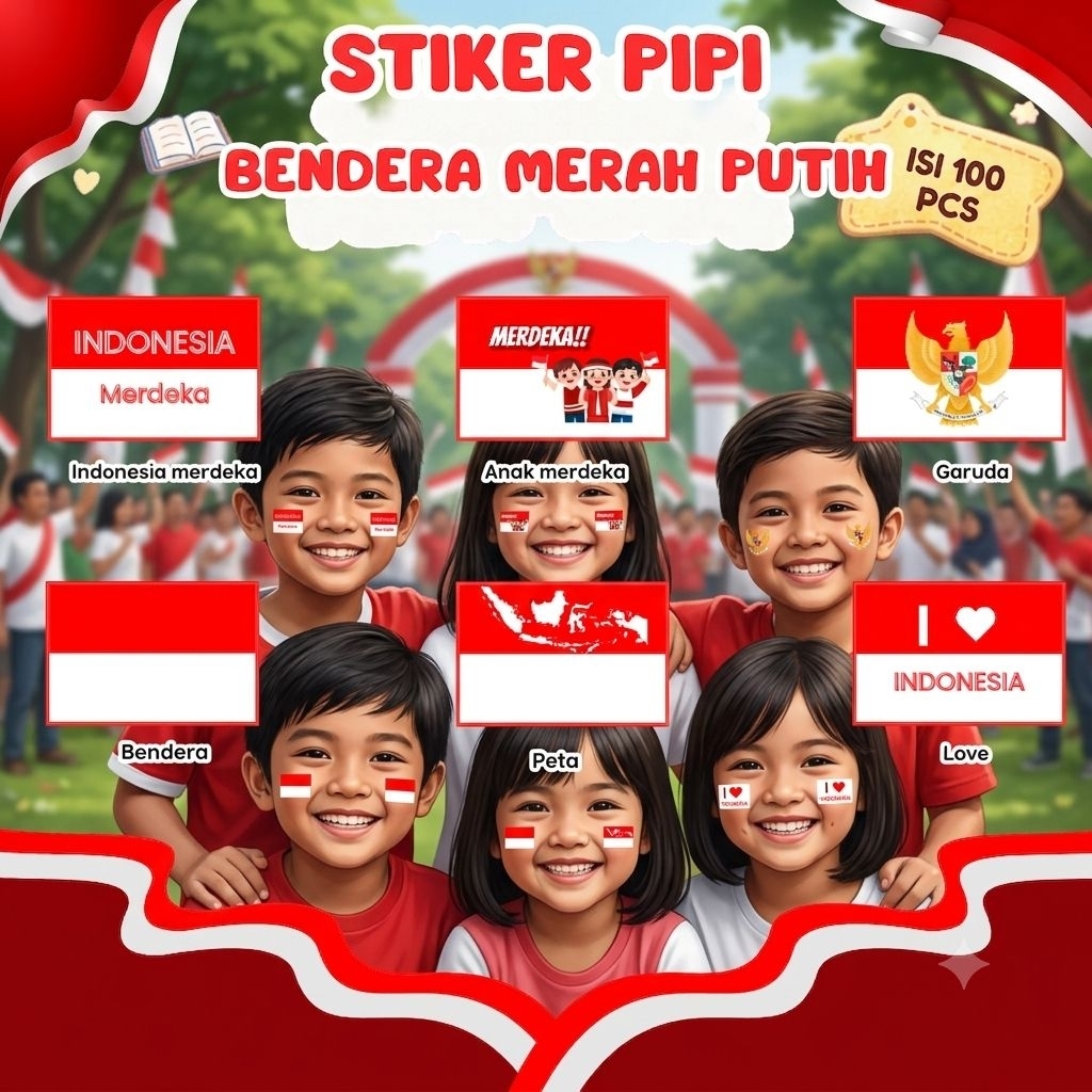Stiker Pipi Merah Putih - Stiker Bendera Merah Putih Pipi