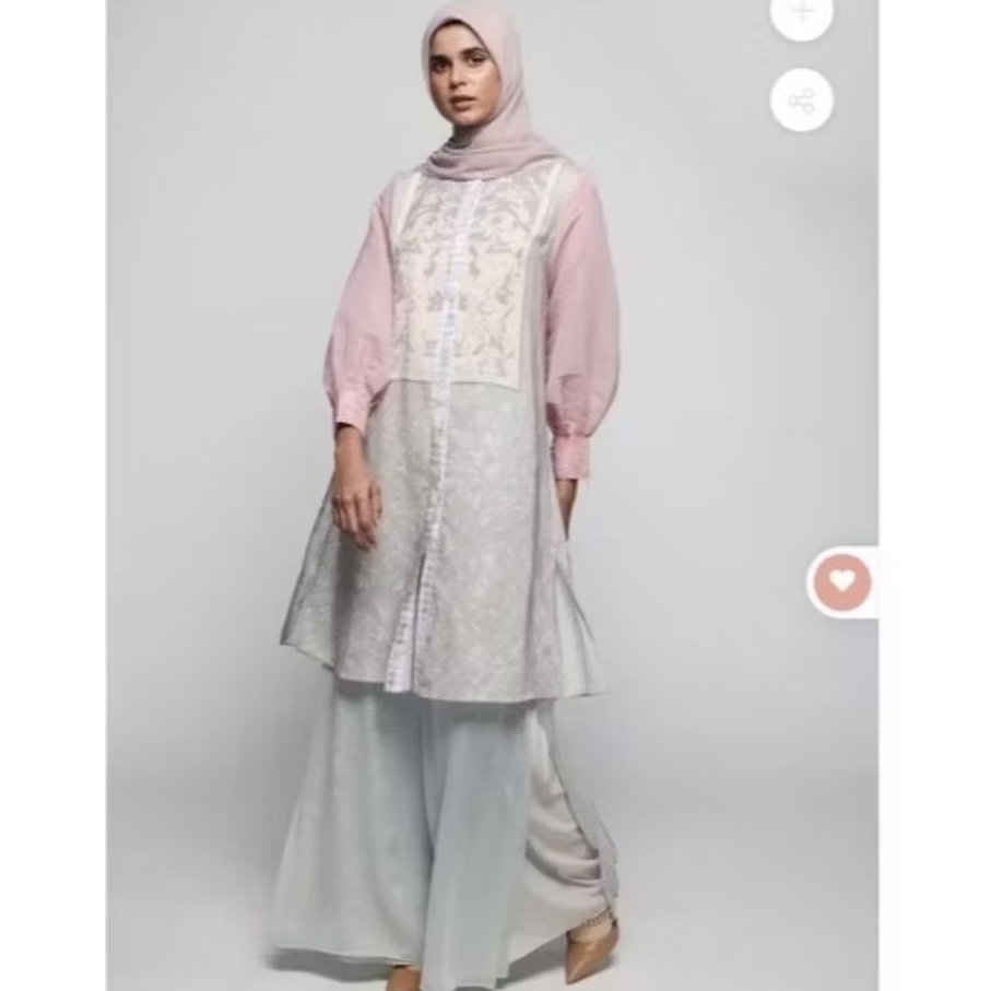 Buttonscarves×Riamiranda Stella Tunic Light Grey AS-IS Tunik Wanita size L