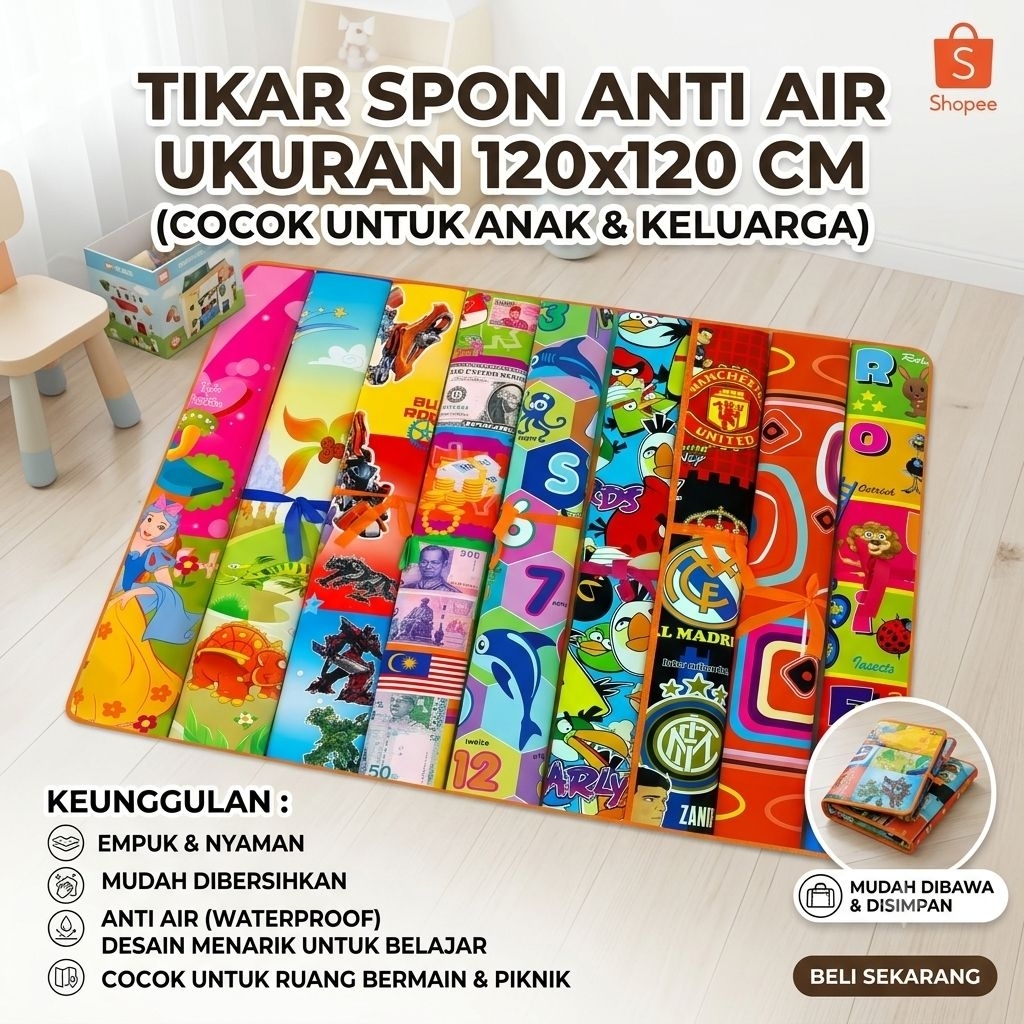 Karpet Tikar Lantai Spon Gulung 120x120 Motif Karakter / Tikar Lantai Spon / Karpet Spons