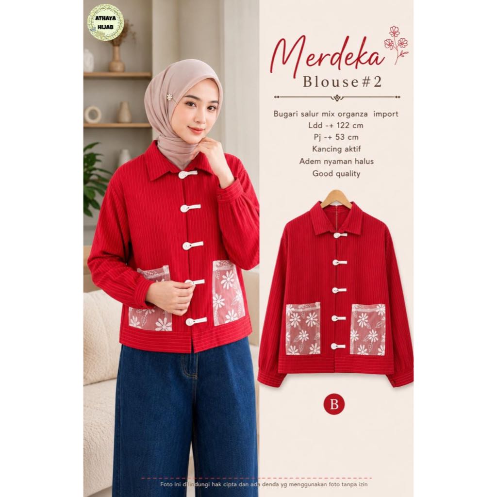 BLOUSE TEMA KEMERDEKAAN ORIGINAL BY EMIRATE MY&ME MUTIA ATHAYA HIJAB ANA HIJAB RECCA ATASAN TUNIK BL