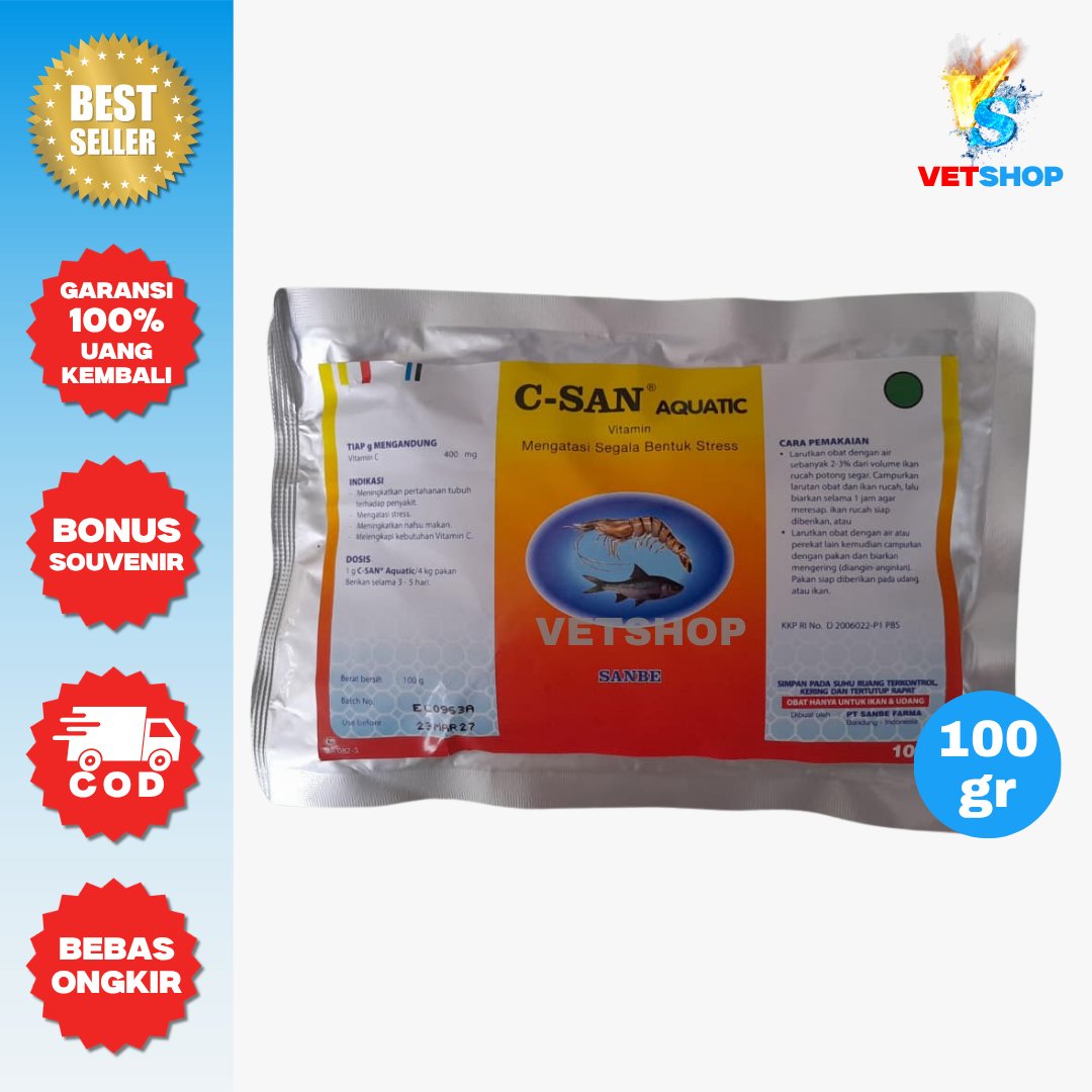 C-SAN AQUATIC Sanbe 100gr - Vitamin C Ikan Udang Anti Stres Penurun FCR Booster Imun - VETSHOP