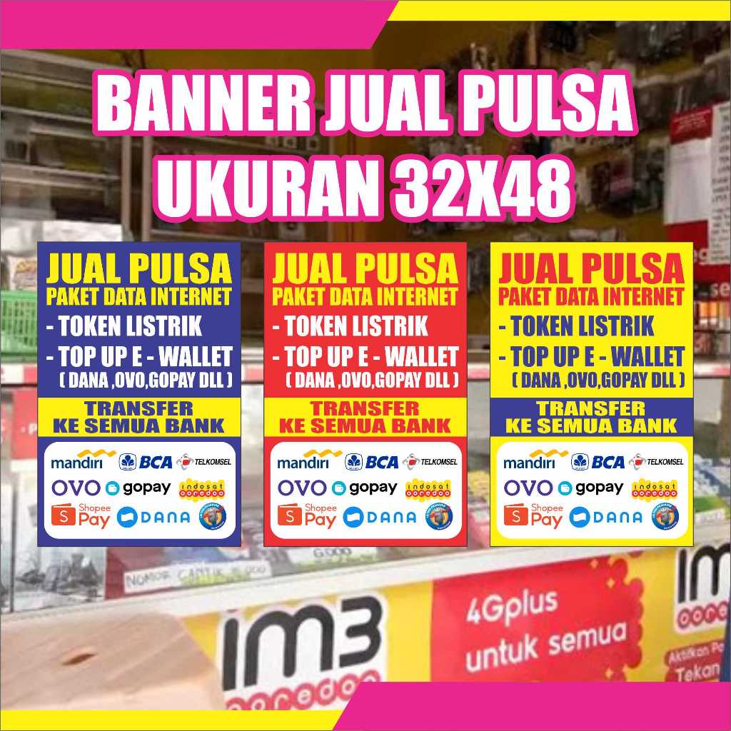 BANNER /SPANDUK/BACKDROP JUAL PULSA TOP UP TRANSFER DANA OVO