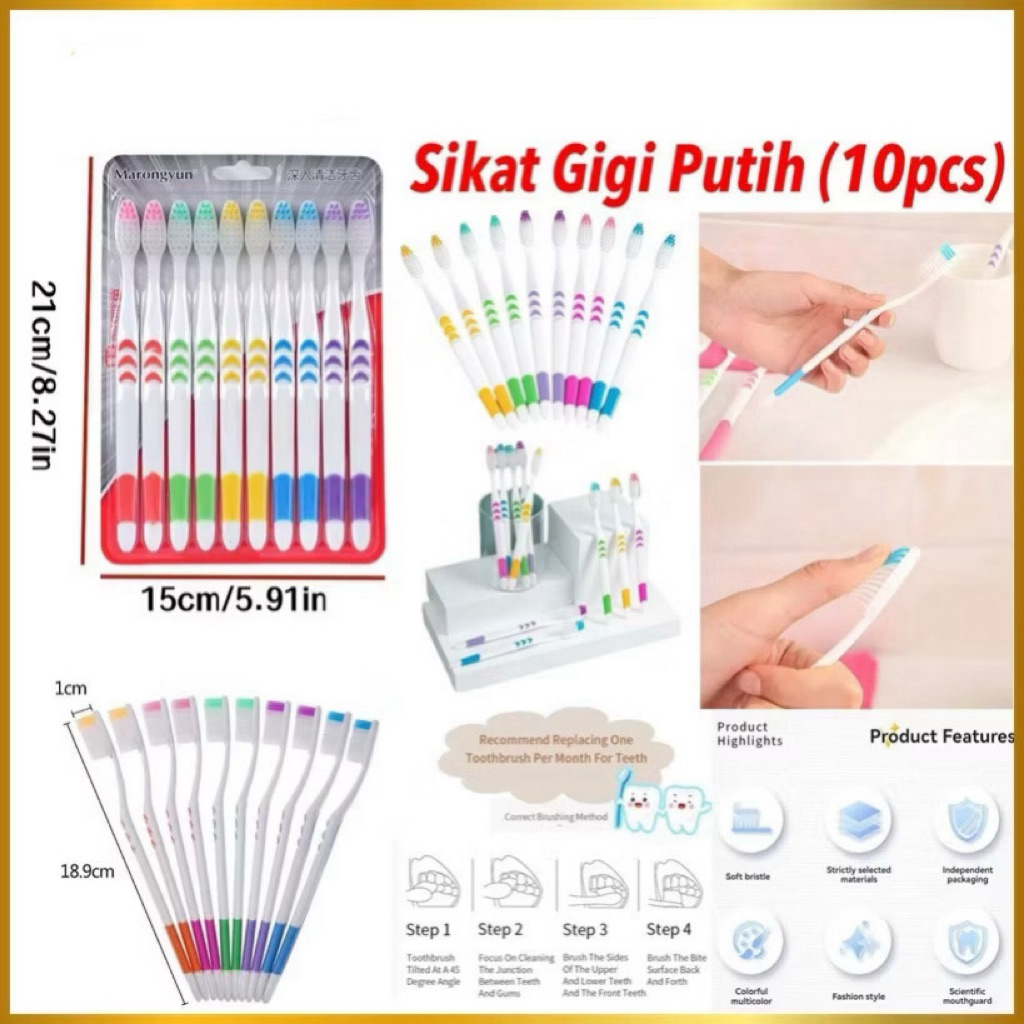 (GROSIRAN 20) Sikat Gigi Putih Dewasa Sikat Gigi Bulu Halus Lembut Isi 10pcs Travel Toothbrush